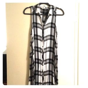 Plaid button up maxi slit side